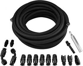 Ev01486bk Branded 6an 3/8 Inch Ptfe Ls Swap Efi Fitting 14pcs 25ft Hose Black
