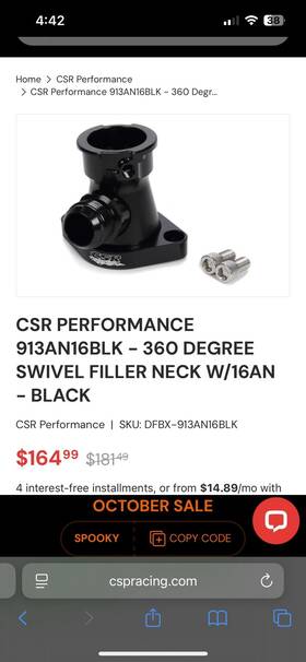 913an16blk Csr Performance 360 Degree Swivel Filler Neck With 16an