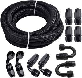 Cl005 Iparts Expert 3/8 6an 20ft Nylon Stainless Steel - Fuel Line Hose Kit Black