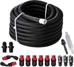 Pilida 600821924112 25ft Ptfe Fuel Line Kit 6an 3/8 Inch Hose Efi Ls Black Red Silver