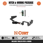 Curt Class Trailer Hitch & Wiring Harness Bundle For 08-13 Toyota Highlander. Fixed Price $248.95.