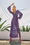 Nine Lives Bazaar Zilla Gown Maxi Dress Floral Purple Long Sleeve Boho Size 8. Fixed Price $120.45.